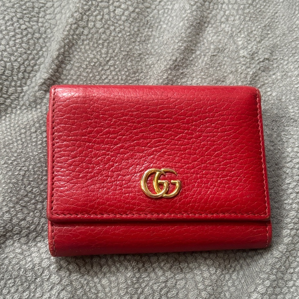 Gucci Crimson Leather Wallet with Gold Logo